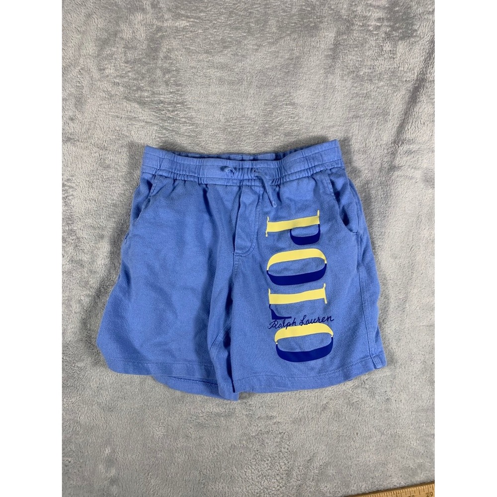 Polo Ralph Lauren Big Spellout Fleece Sweat Shorts Boys M 10-12 Blue Drawstring
